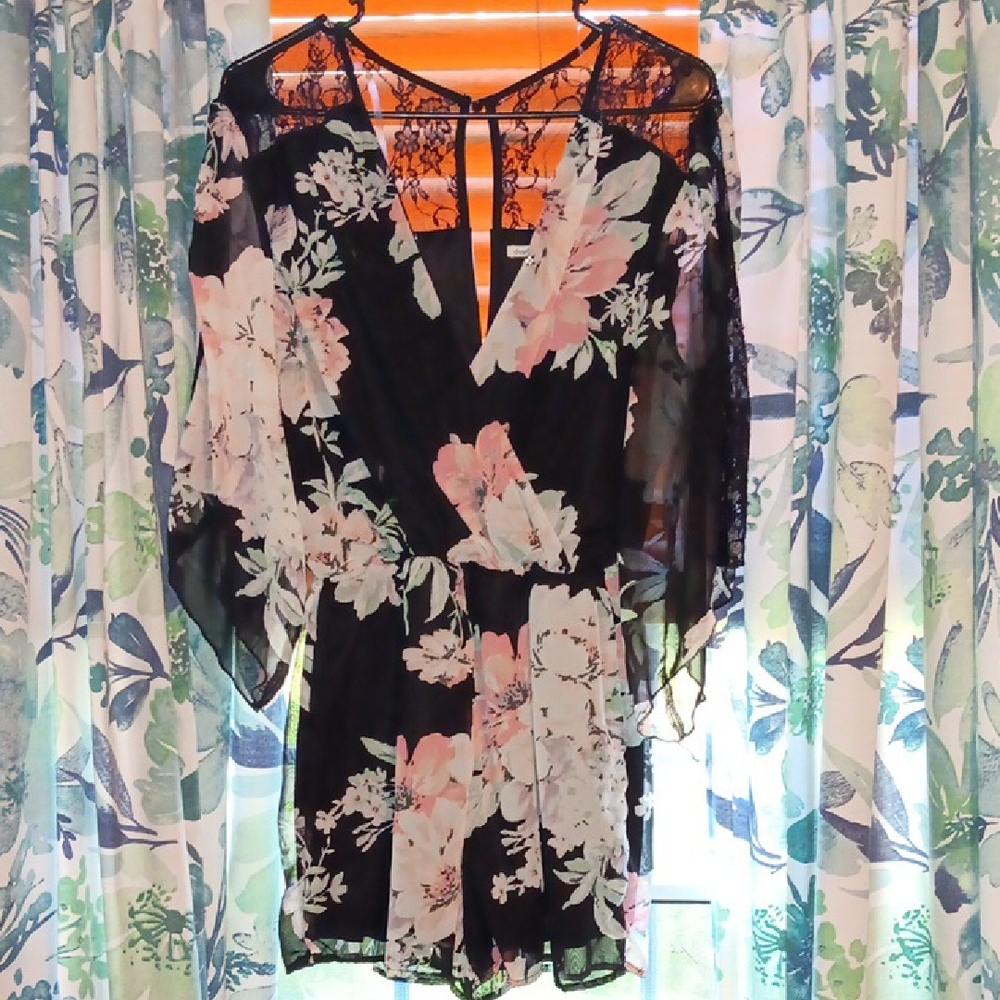 Charlotte Russe Black Floral Lace Romper